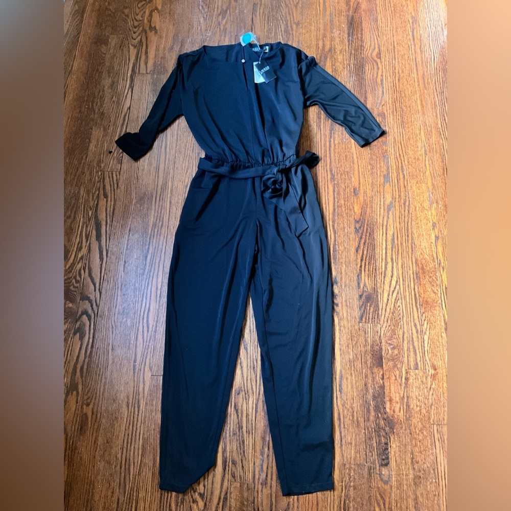 Ralph Lauren Black Long-Sleeve Jumpsuit with Tie Waist
